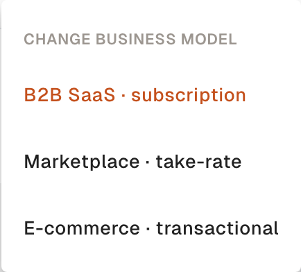 Business model menu