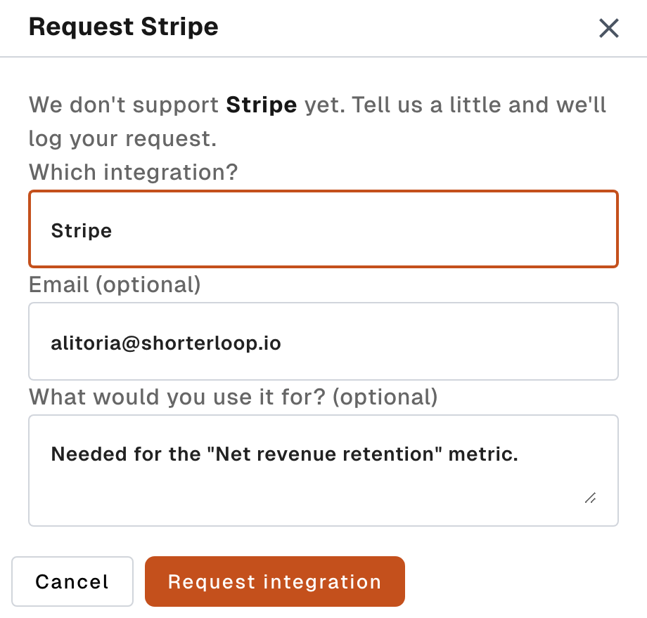 Requesting an integration