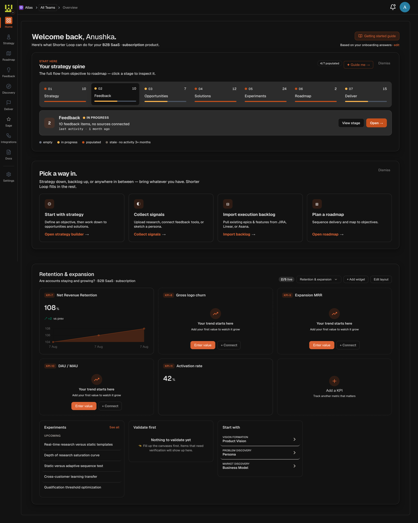 Dashboard in dark mode
