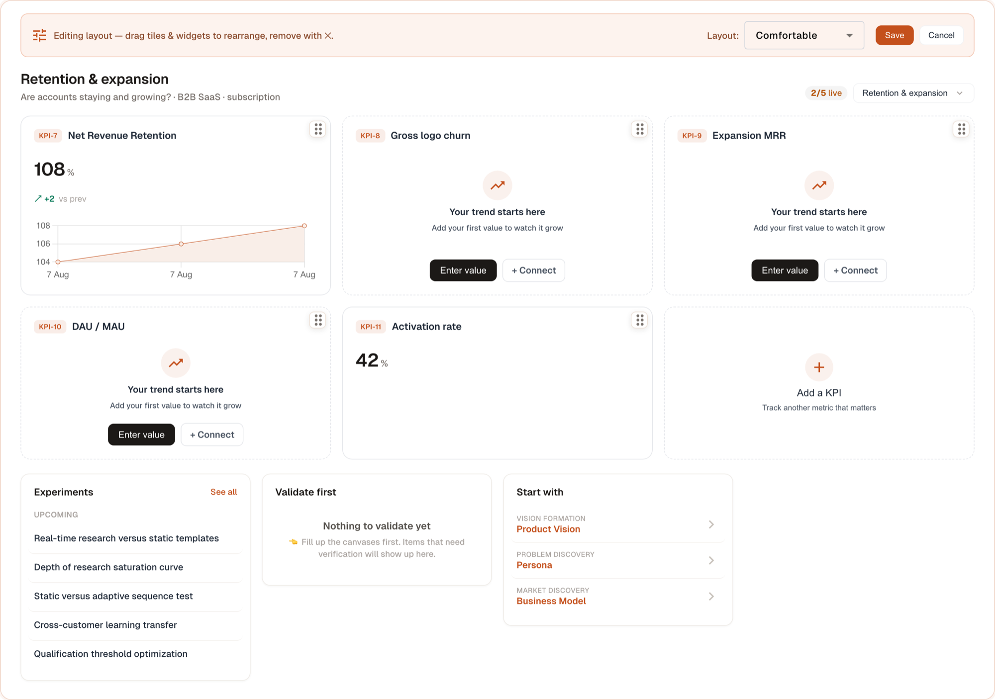 Dashboard in edit mode