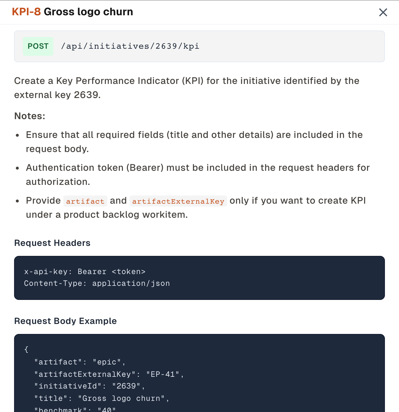 KPI API reference
