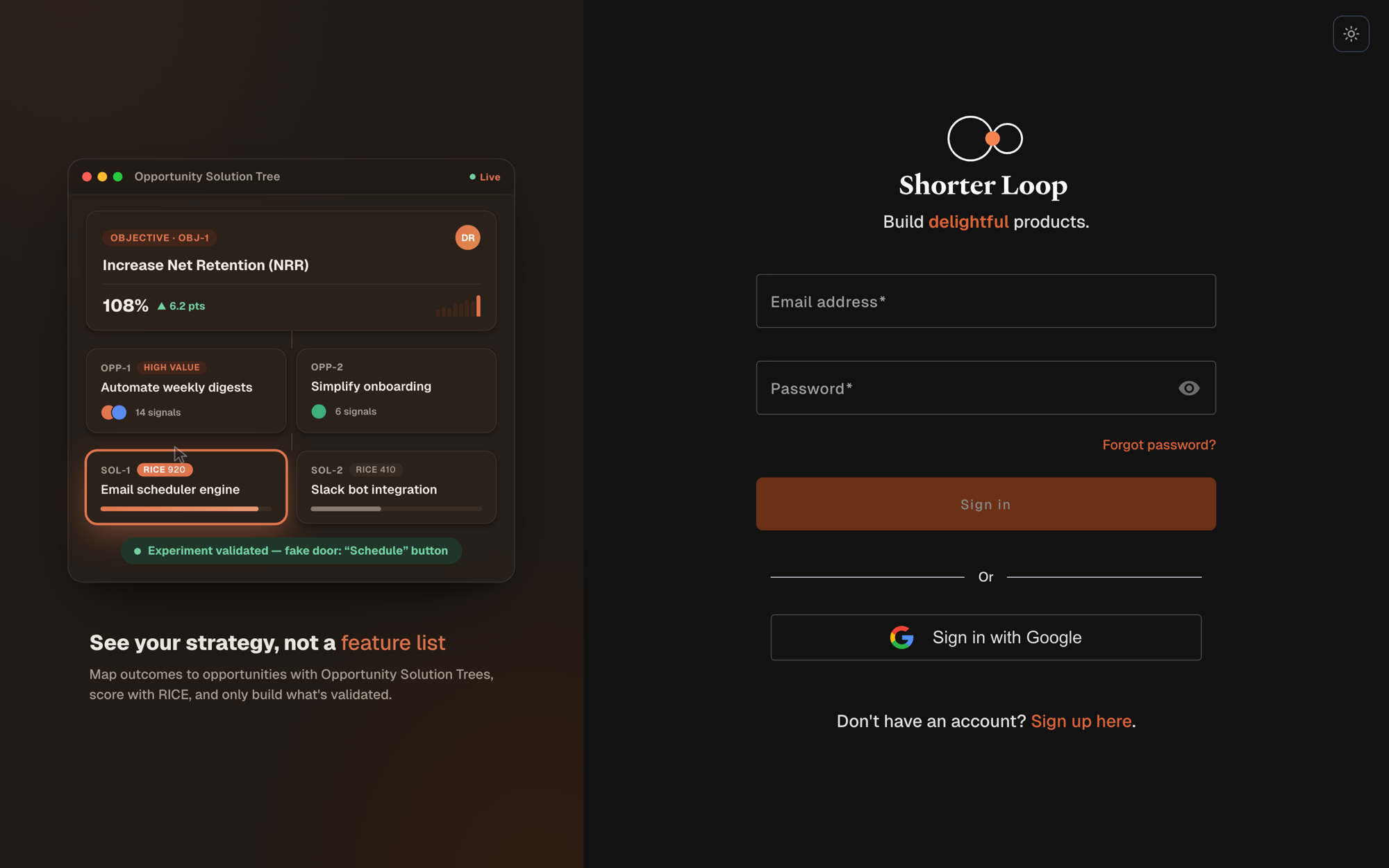 Login page in dark mode