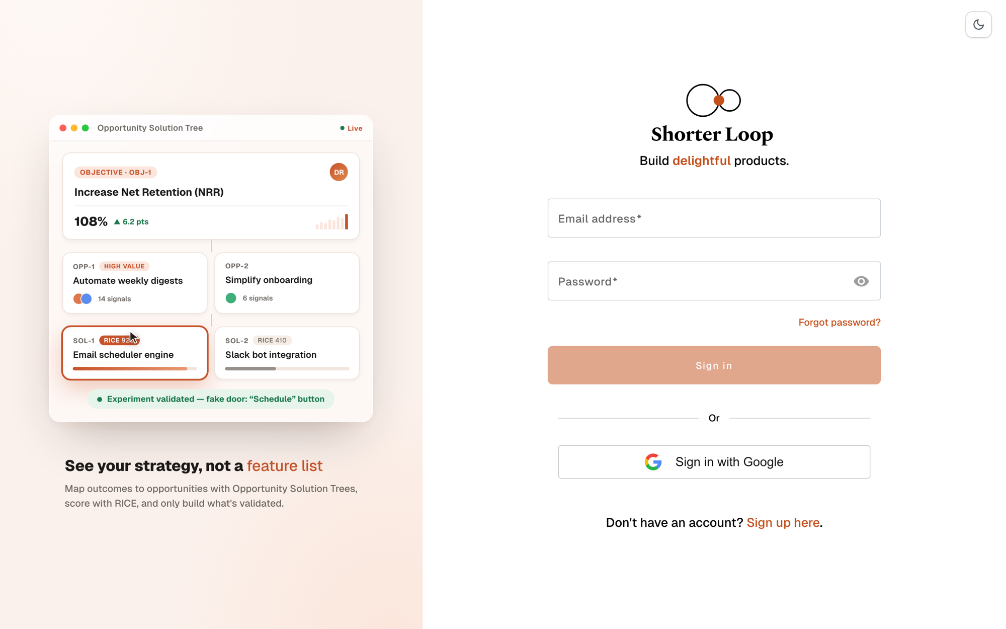 Login page in light mode