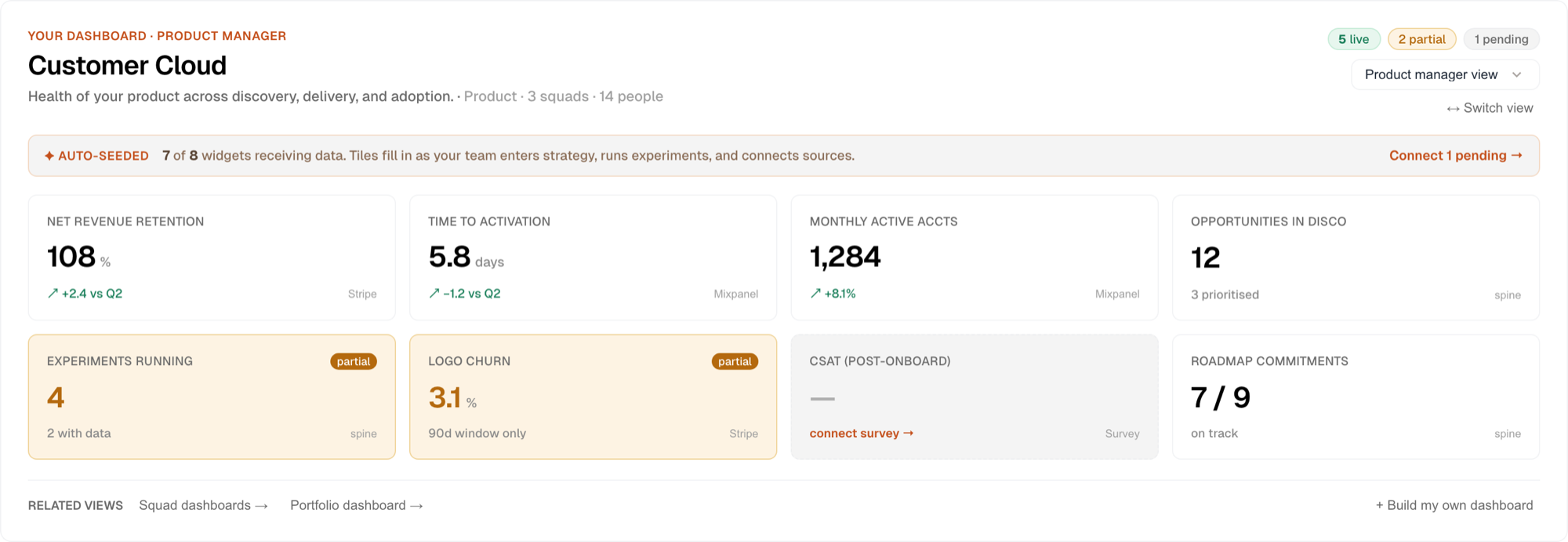 Product manager role dashboard