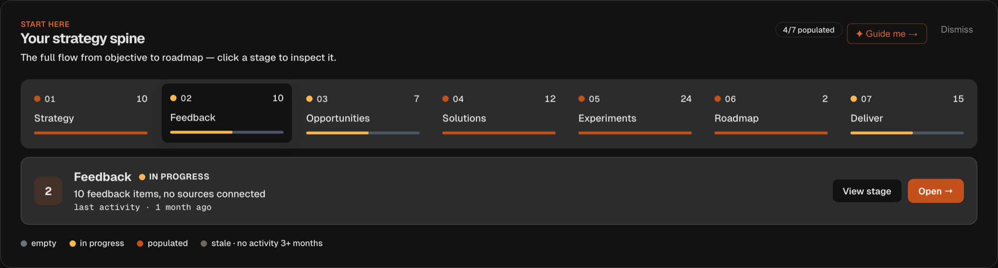 Strategy Spine in dark mode
